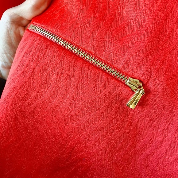 PRESTON & YORK Women's Scarlet Red Zebra Zip Pockets Open Front Blazer sz 8 - Picture 6 of 9